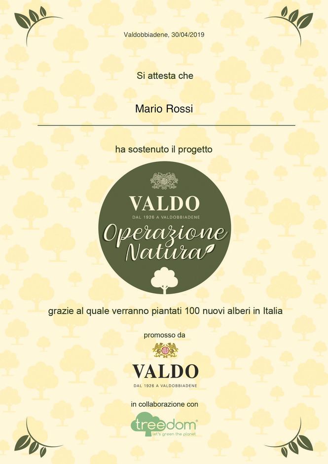 Attestato Valdo Operazione Natura